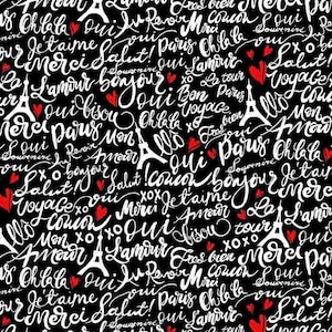 Parisian Words Fabric, French Words Fabric, Timeless Treasures Fabrics, 100% Cotton Fabric