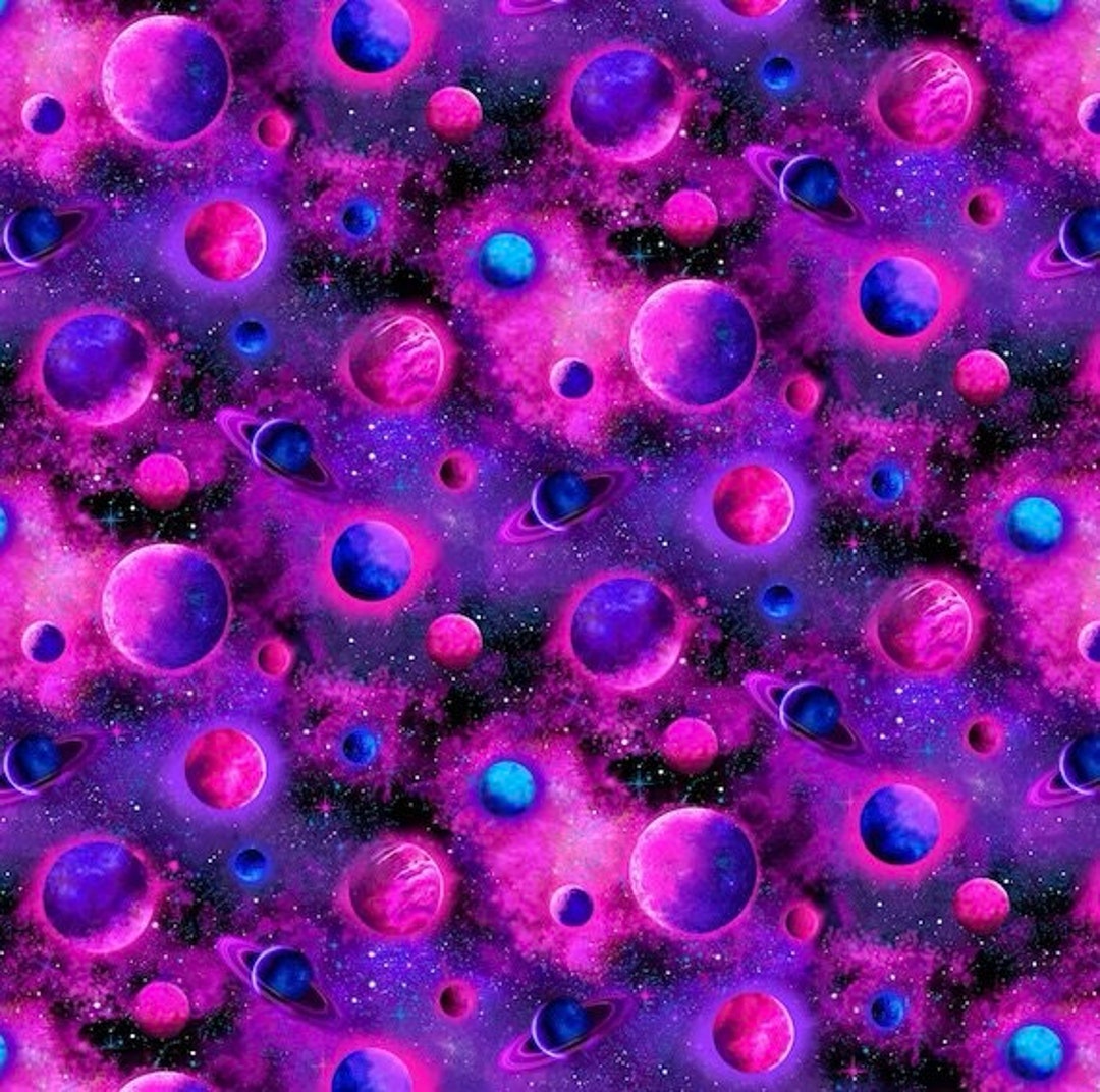 Cosmic Pink Purple Planets, Planets Fabric, Timeless Treasures