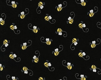 Timeless Treasures  You Are My Sunshine Bees On Black Background, 100 % Cotton Fabric