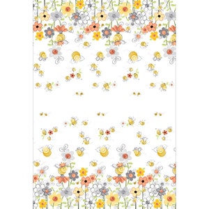 Sweet Bees Double Border Print Honey Bee And Flowers Cotton Quilt Fabric By World Of Susybee, 100% Cotton