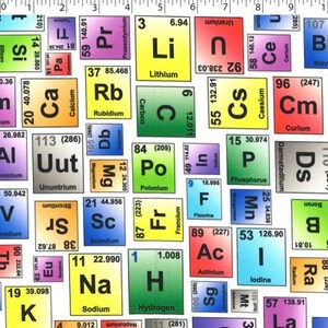 Science Fabric, Periodic Table Elements Fabric, Science Class Chemistry Fabric, 100% Cotton Fabric