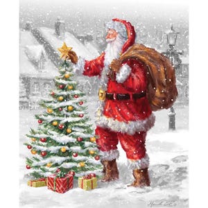 Santa&#39;s Tree Quilting Panel, Christmas Wishes Digitally Printed Snowman PD15041R-PANEL 36”x43”, Santa Christmas Tree Quilt Wall Panel
