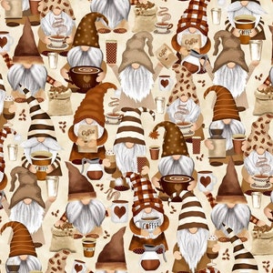 Espresso Yourself, Coffee Gnomes, By Gail Cadden, Timeless Treasures, 100% Cotton Fabric