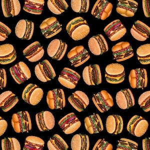 Hamburgers Cotton Fabric Bu Dan Morris For QT Fabrics 100% Cotton Fabric, Quilt Cotton