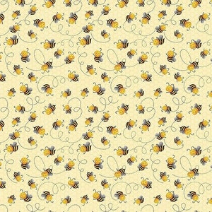 Bumble Bee Fabric, Cute Flying Bees On Yellow By Gail Cadden, 100% Cotton Fabric