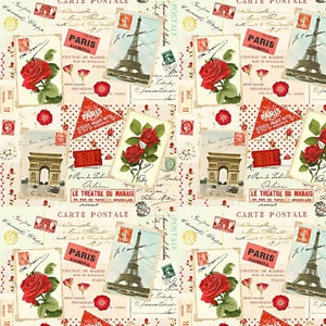 Vintage Rose Paris Vintage Postcards In Cream, Love Fabric, By Timeless Treasures 100% Cotton Quilting Fabric, Valentines Day Fabric CD2201