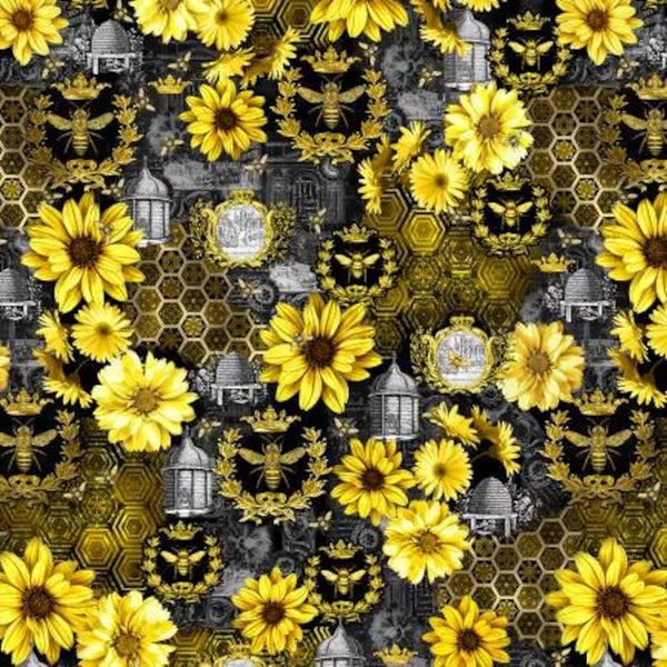 Queen Bee Sunflower All Over Timeless Treasures, 100% Cotton Fabric