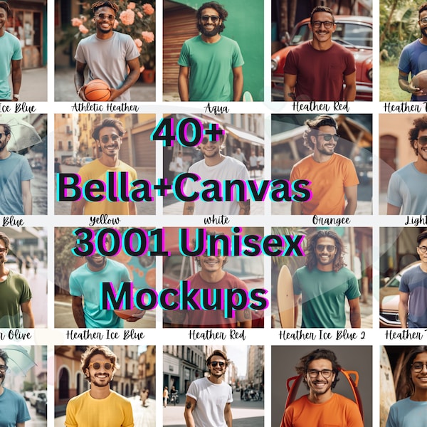 Bella Canvas 3001 Trendy Mockup Bundle, Diverse Model Mockups, T-shirt Mock up Bundle, Bella Canvas Mockup Bundle, On BEAUTIFUL Backgrounds