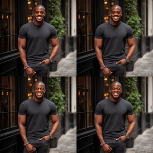Bella Canvas 3001 Male Model Mockup, Black T-shirt Mock up Outdoors ...