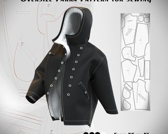 Oversized Parka Sewing Pattern PDF | Women Winter Coat Faux Fur Lining XS-XL | Instant Download