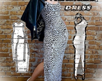 Figure-Hugging Long Dress Sewing Pattern: Adjustable Straps (XXS-XXL A4/Plotter Print) (PDF Pattern)