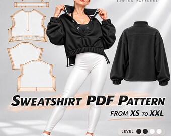 Oversized Sweatshirt PDF Sewing Pattern – French Terry & Fleece. From XS to XXL