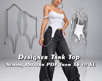 Mönster för designerlinne i PDF-format | Crop Top med avtagbara kupor XS-XL | Direkt nedladdning