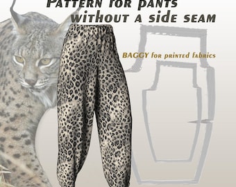 Baggy Pants Pattern for sewing. No Side Seam. PDF XS-XXL. For Printed Fabrics