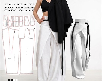 Linen Palazzo Pants Sewing Pattern | Corset Waist Wrap Trousers (PDF Download)