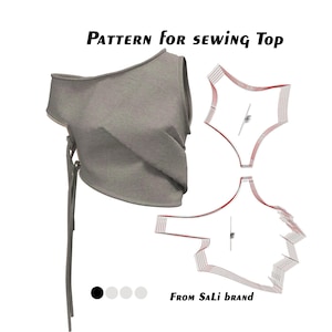 May include: A sewing pattern for a gray sleeveless top with a tie at the back. The pattern includes instructions and diagrams for cutting and sewing the top. From SaLi brand.
