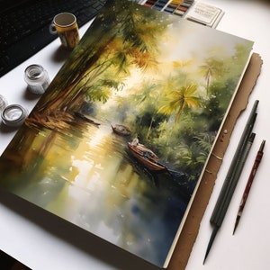 Mekong Delta in Vietnam aquarelle print - boat on the Mekong River in Vietnam watercolor poster