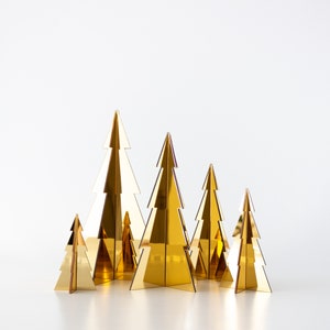 Árvore de Natal em acrílico dourado - Conjunto de 5 decoração de mesa verde - Árvore de Natal minimalista 3D para lareira - Decoração de bandeja em camadas - FRETE GRÁTIS