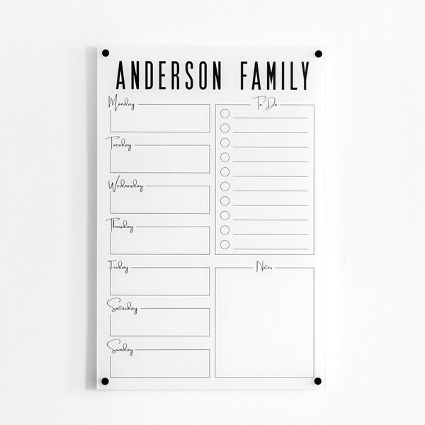 Personalized Weekly Acrylic Wall Calendar, Dry Erase Board for Kitchen, Office, Mudroom, Custom Reusable Family Planner, Christmas Gift