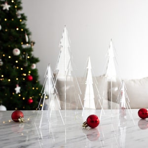 Minimalist Clear Acrylic Christmas Tree - Set of 5 Green Table Top Decor - 3D Christmas Tree for Mantel - Tiered Tray Decor - FREE SHIPPING