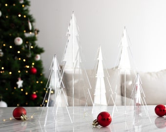 Minimalistischer klarer Acryl-Weihnachtsbaum - 5er-Set Grüner Tischdekor - 3D-Weihnachtsbaum für Mantel - Tiered Tablett-Dekor - KOSTENLOSER VERSAND