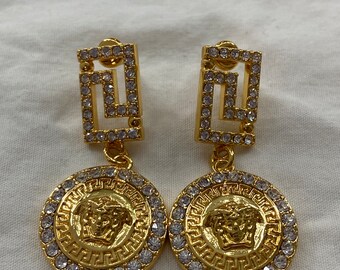 Boucles D'oreilles Clips Vintage Années 80 - Doré, Pendantes Goutte Avec Strass Colorés