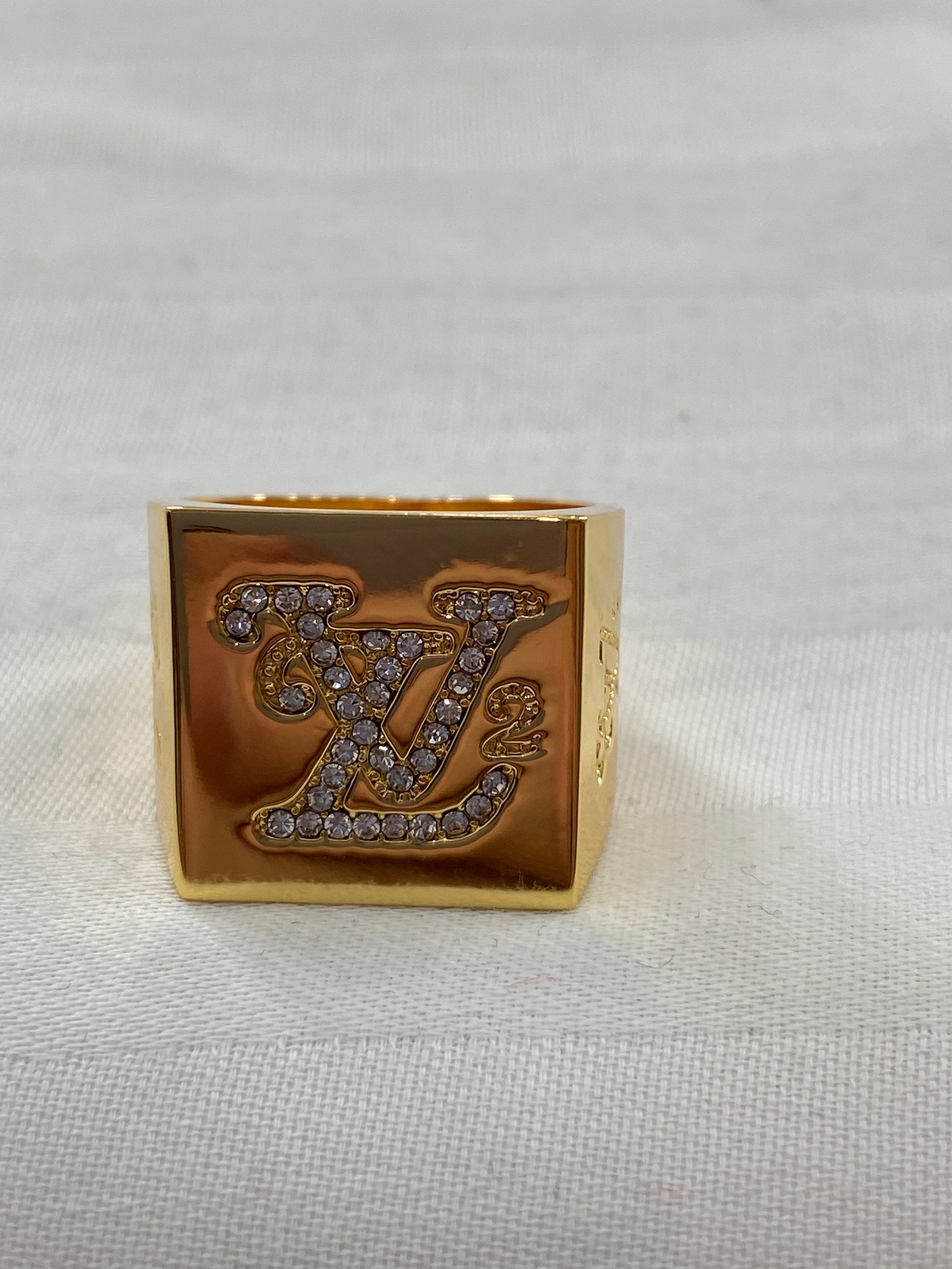 Louis Vuitton Gold Tone Monogram LV Nanogram Ring S 861982 eBay #44 Louis Vuitton Gold Tone Monogram LV Nanogram Ring S 861982 eBay