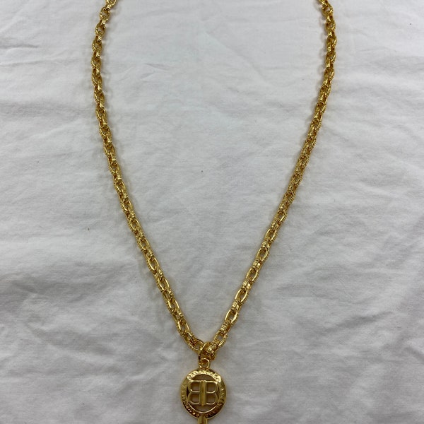 Vintage Balenciaga Gold Key Pendant Necklace with Box