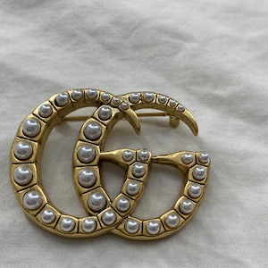 Vintage Gucci Gold & Pearl Brooch with Box