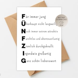 Biglietto d'auguri divertente stampabile in PDF per il 50° compleanno, idea di compleanno, regalo di compleanno, regalo in contanti, uomo donna, biglietto di auguri fai da te