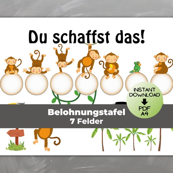 Belohnungstafel, Belohnungskarte, Belohnungssystem, Affirmation, Belohnungsplan URWALD für Kinder zum Ausdrucken, Digital PDF Datei