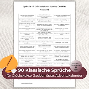 Descargue 90 dichos clásicos como decoraciones para esparcir, para galletas de la suerte, nueces milagrosas, ideas de regalo y relleno para calendarios de Adviento, regalos de fiesta, archivo PDF