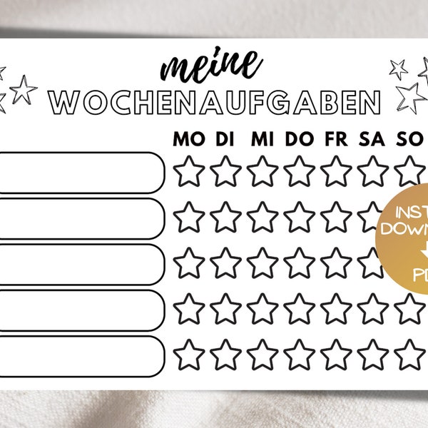 Wochenplan Aufgabenplan Aufgabenliste Kinder als PDF. Lernhilfe, Wochenplaner Kind, Tagesplaner DIY PDF schwarz weiß