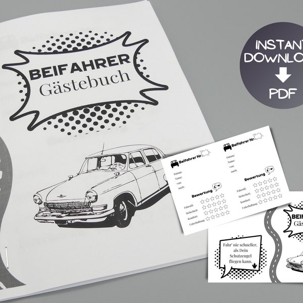 PASSENGER GUESTBOOK driver's license passed gift, novice driver for 18th birthday PDF (A4) to print Download first car driving instructor