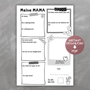Druckvorlage Geschenk zum Muttertag Geschenkidee Geburtstag Kleinigkeit für Mama Mutter Mutti Steckbrief DIY PDF Bastelvorlage