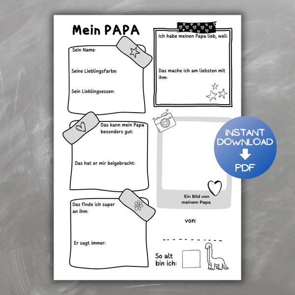Download Steckbrief Vatertag „Mein Papa“ für Grundschule und OGS, Geschenk, Geburtstag, Aufmerksamkeit, Last Minute, DIY PDF
