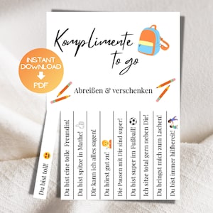 Compliments to take away - Affirmation and motivation, encouragement for children, primary school, PDF (A4) for printing, school enrollment, download