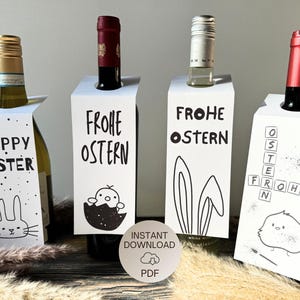 PDF Druckvorlage 4er Set Anhänger für Weinflasche Ostern Ostergeschenk Happy Easter lustige Geschenkidee Mitbringsel DIY Geschenk PDF Deko