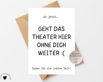 PDF Print Template: Funny Farewell Card, Retirement, Pension, Job Change for Colleague, DIY Greeting Card, Farewell Gift