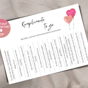 Komplimente zum Mitnehmen - lustige To Go Sprüche zur HOCHZEIT, Deko Hochzeitsfeier, Party als PDF (A4)  zum Ausdrucken - Instant Download