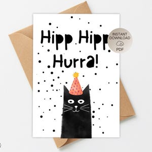 Modèle d'impression PDF : carte d'anniversaire amusante avec chat, carte de vœux, carte de félicitations pour examen, idée cadeau, téléchargement du fichier