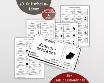 40 DIY Gutscheine für Partner, liebsten Mensch, Geschenkidee zum Valentinstag, Druckvorlage PDF Download