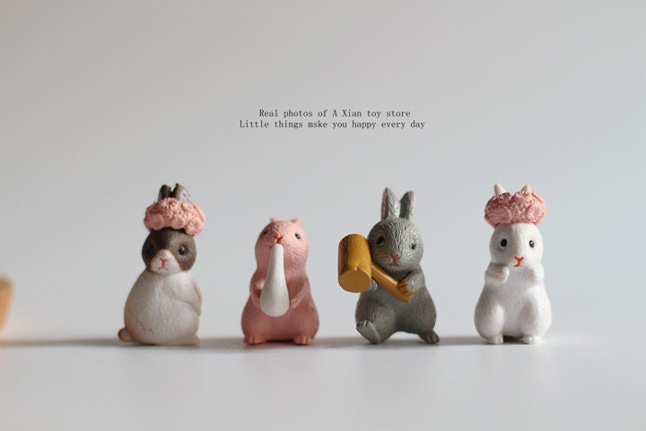 Japanese Plastic Rabbit 12 Miniature Bunnies Rabbits, Japan Toys or Gashapons, Genuine Small ...