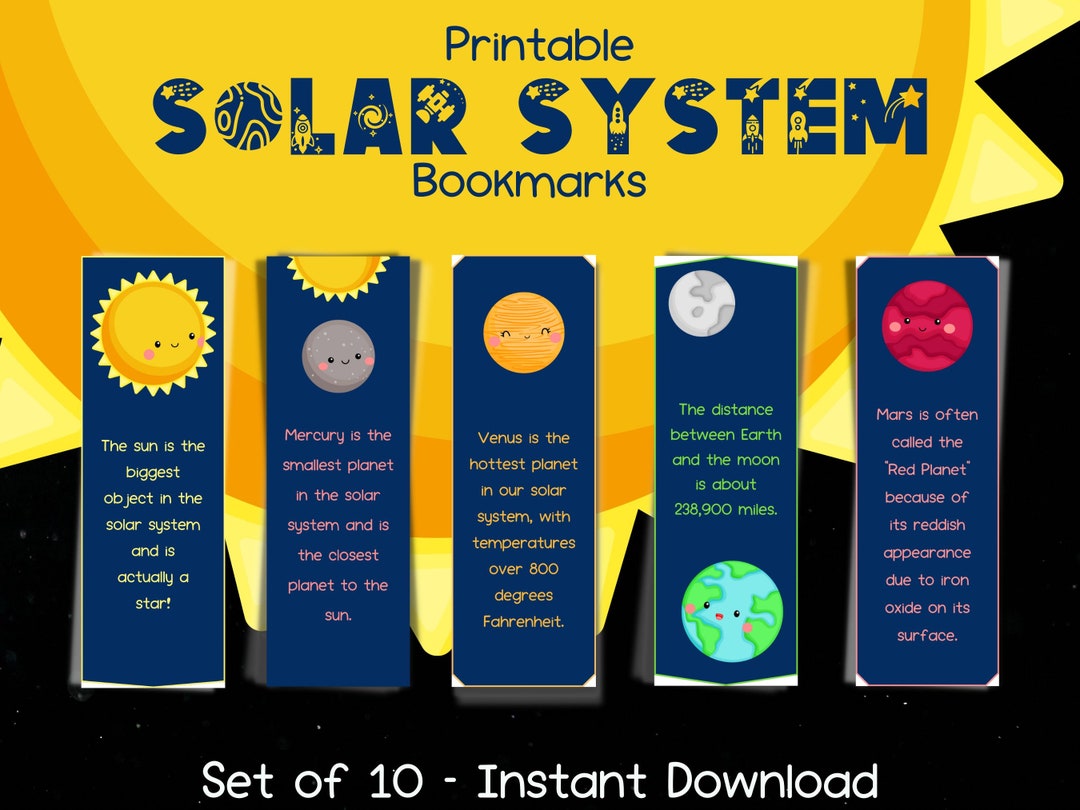 Solar System Printable Bookmarks Digital Bookmarks Fun - Etsy