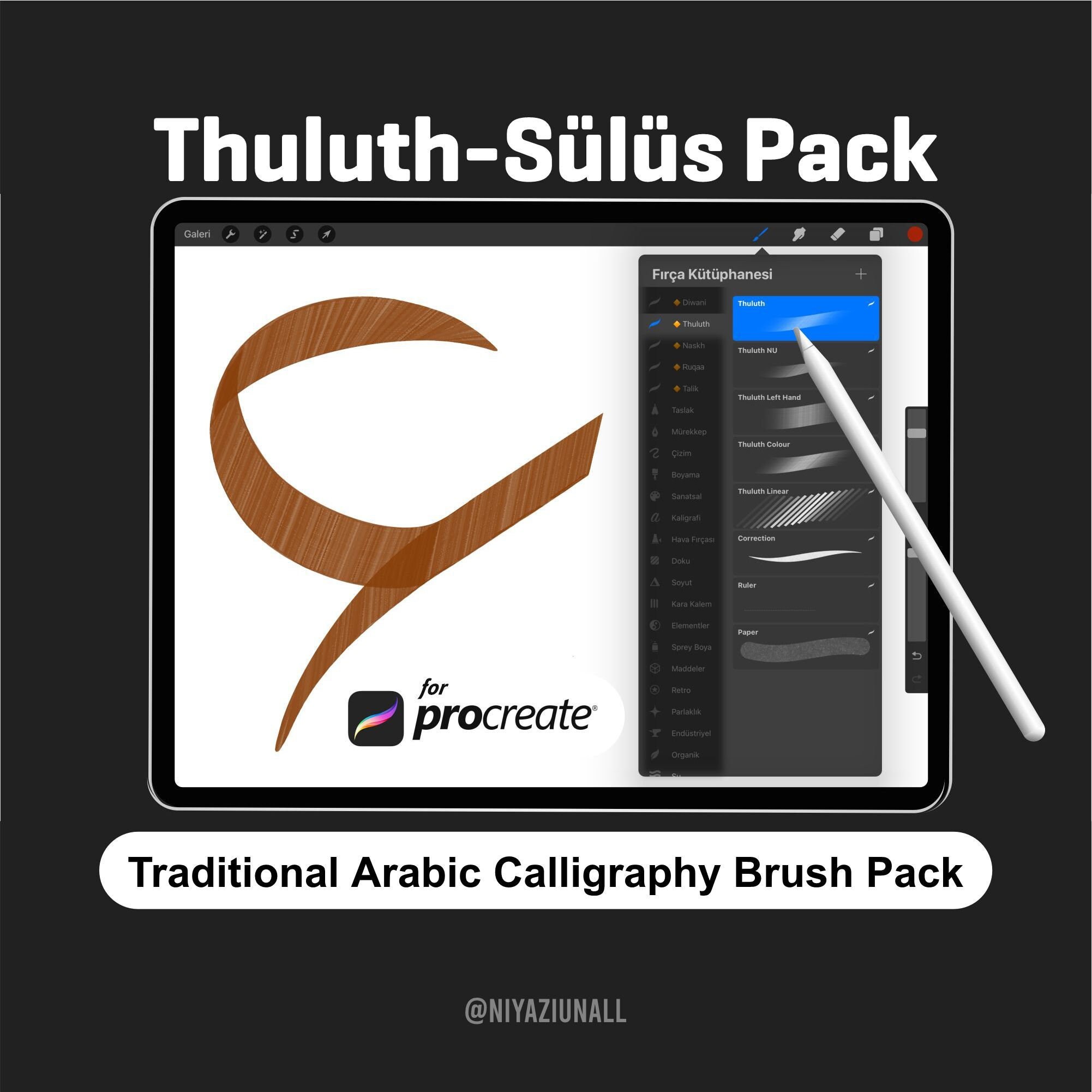 Traditionalhand Arabic Calligraphy Thuluth Pack Brush for Procreate Etsy
