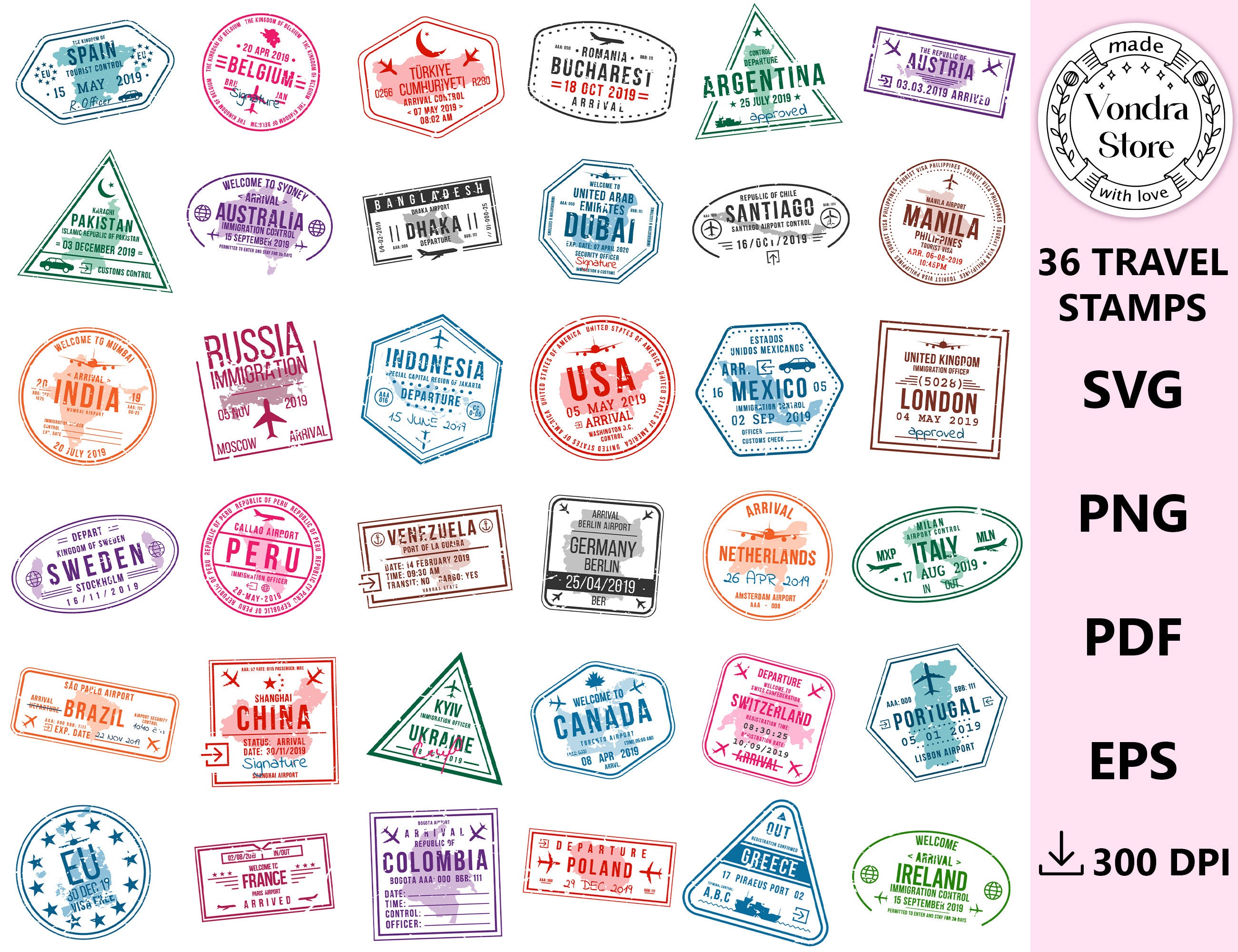 Travel Stamp SVG Stamp SVG Bundle Passport Stamp Postmark Etsy