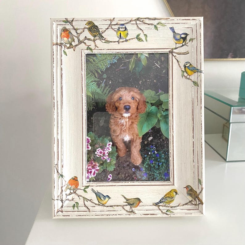 Decoupage Bird Picture Frame: Rustic Shabby Chic Decor (6x4 inch) image 4