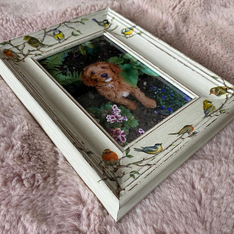 Decoupage Bird Picture Frame: Rustic Shabby Chic Decor (6x4 inch) image 5