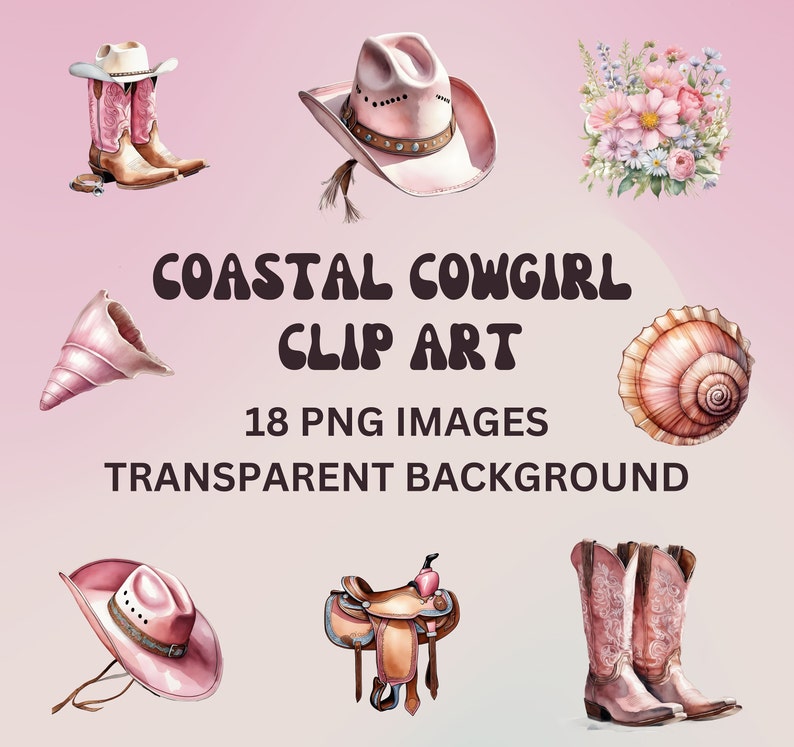 Coastal Cowgirl Clip Art Bundle Watercolor Pastel Pink - Etsy