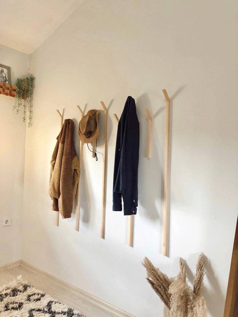 Wooden Wall Slat Hooks, Modern Coat Rack, Hat Rack, Entryway Coat Rack
